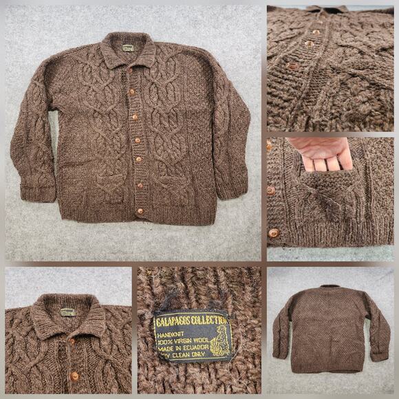 Galapagos Collection Sweater Mens Large XL Brown Wool Handknit Button Up Ecuador - Picture 1 of 15